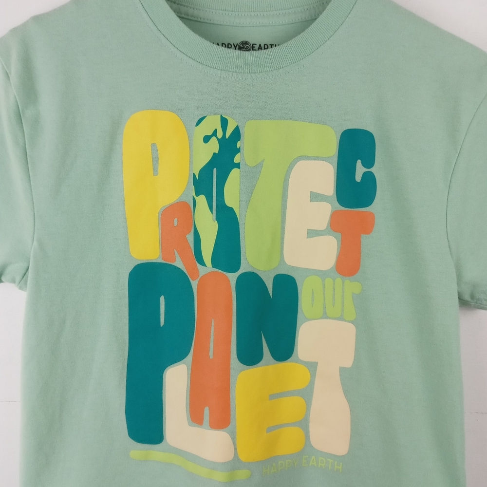 Happy Earth girls size S mint green cropped protect our planet tshirt bright - Picture 2 of 8